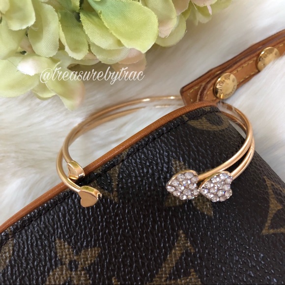 Gold And Crystal Rhinestone Heart Cuff Bracelet - Picture 6 of 6